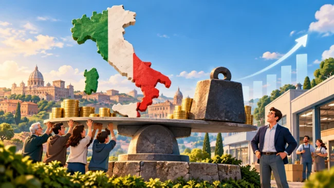 Illustrazione sul rating dell’Italia, la stabilità economica, il debito pubblico e le prospettive di crescita nel 2026